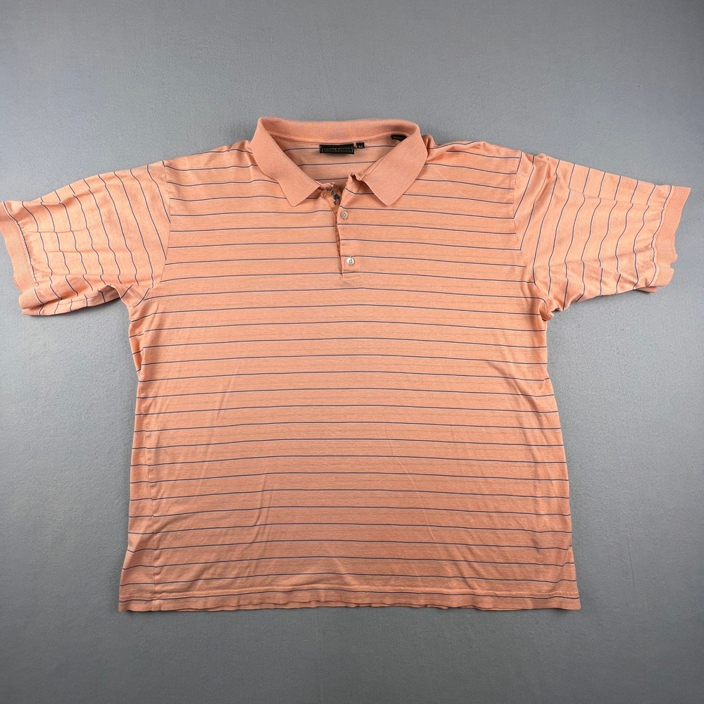 Bobby Jones Polo Shirt Mens XL Orange Striped Golf Embroidered Placket Casual